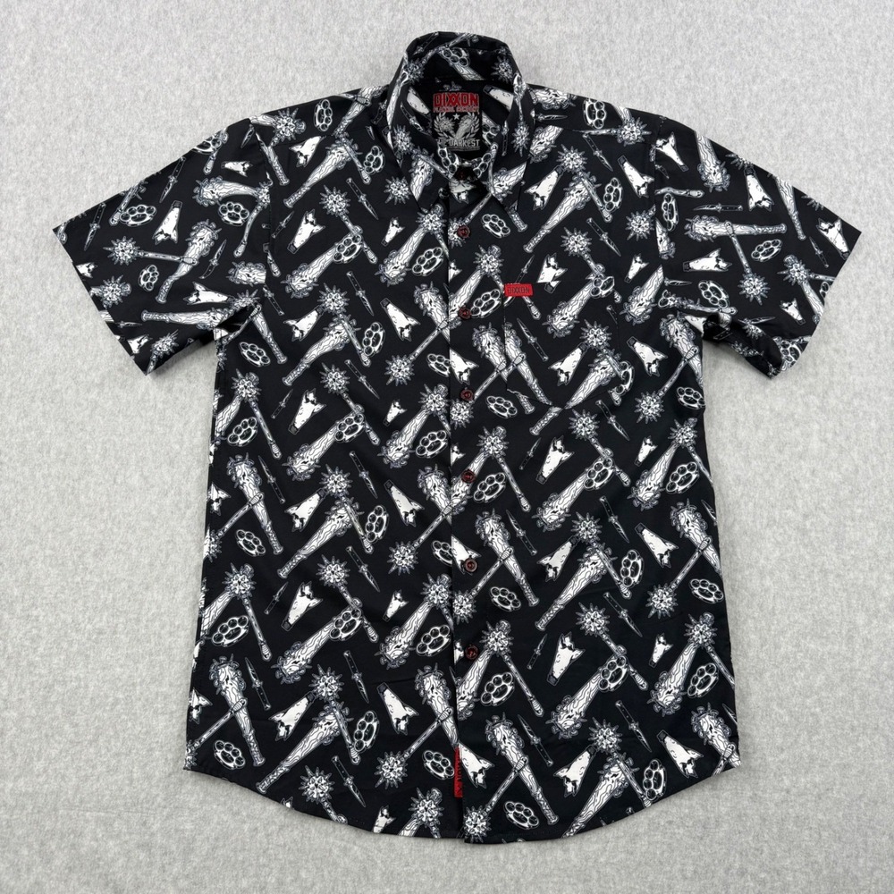 Dixxon‎ Flannel Co Shirt Mens Small Black The Darkest Weapons Print Short Sleeve